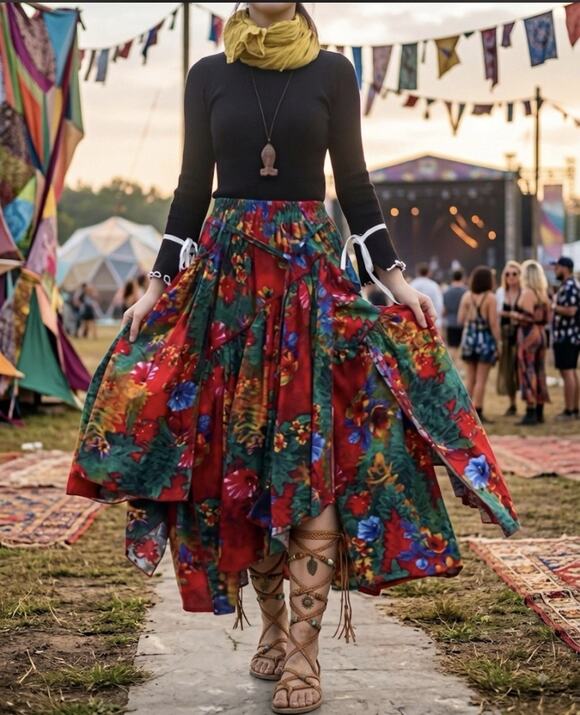 Unbranded Dresses & Skirts - Vintage Women’s Maxi Skirt Floral Boho Layered Festival Whimsigoth Size XS NWT